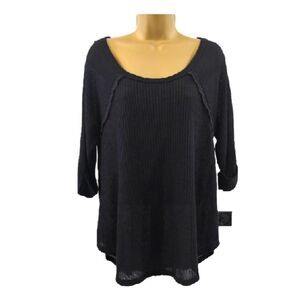 Sweater Womens Small Black Waffle Knit Sheer Back Lace Blue Rain USA Fairycore